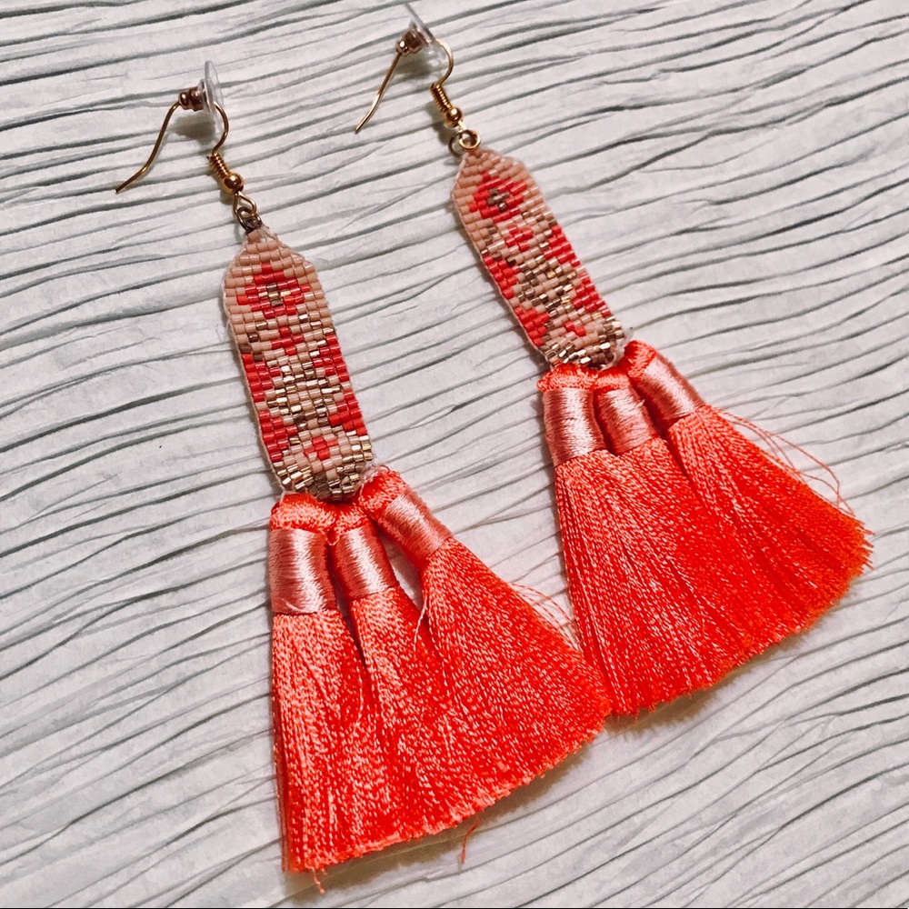 Tangerine Triple Tassel Earrings